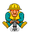 Eine Cartoon-Animation eines Bauarbeiters der mit einem Presslufthammer arbeitet.